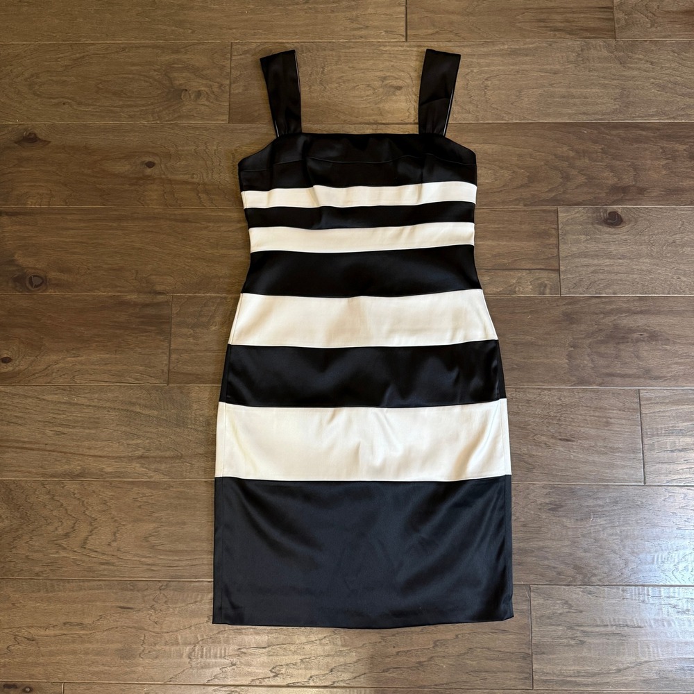 Sangria Black White Striped Sheath Dress Square Neck Wide Strap Size 10 AMLFX27I